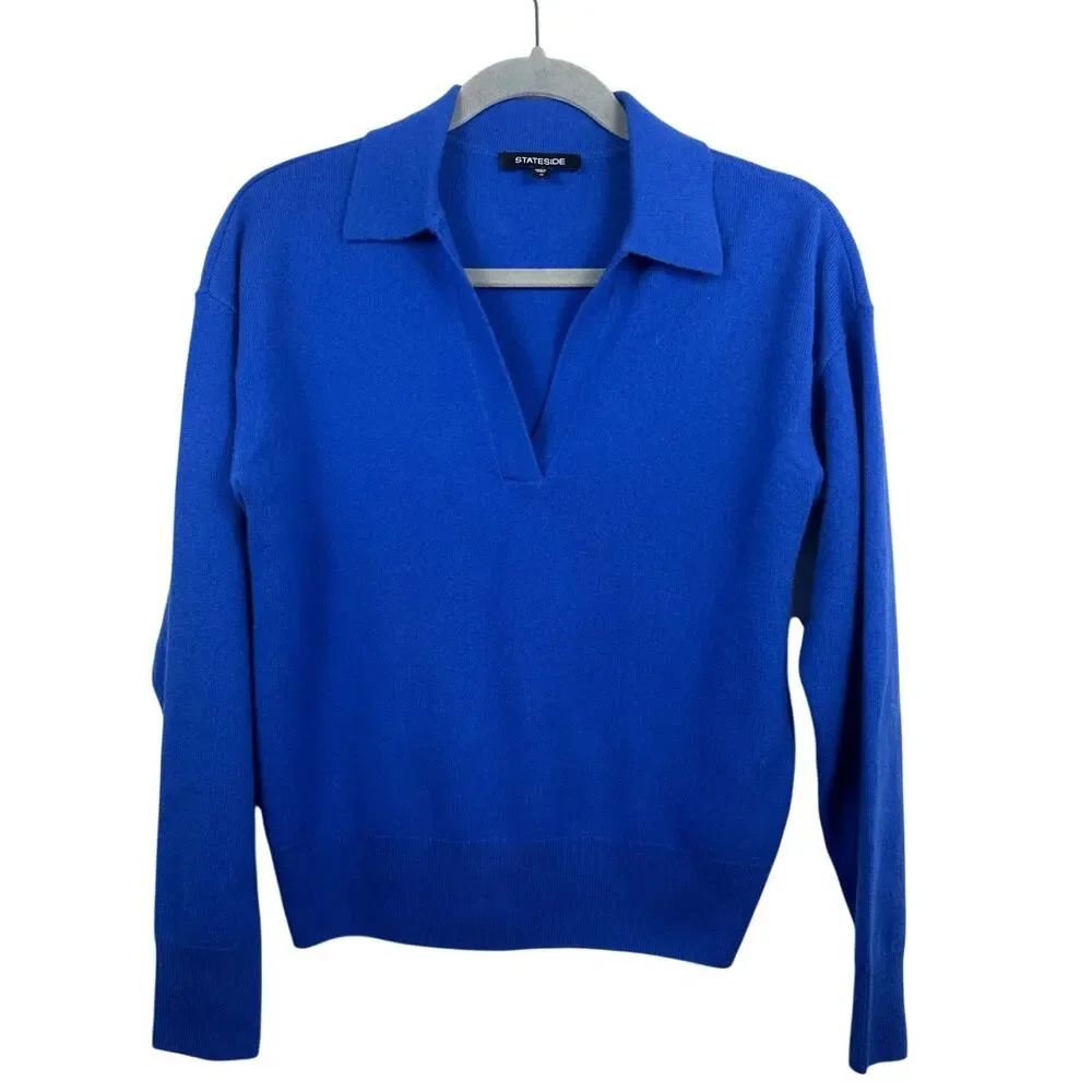 Stateside Johnny Collar Sweater in Club Blue Size XS Cashmere Wool Blend EUC